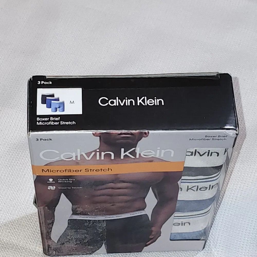 Calvin Klein Men’s Microfiber Stretch Boxer Briefs 3 Pack Size M Blue Black